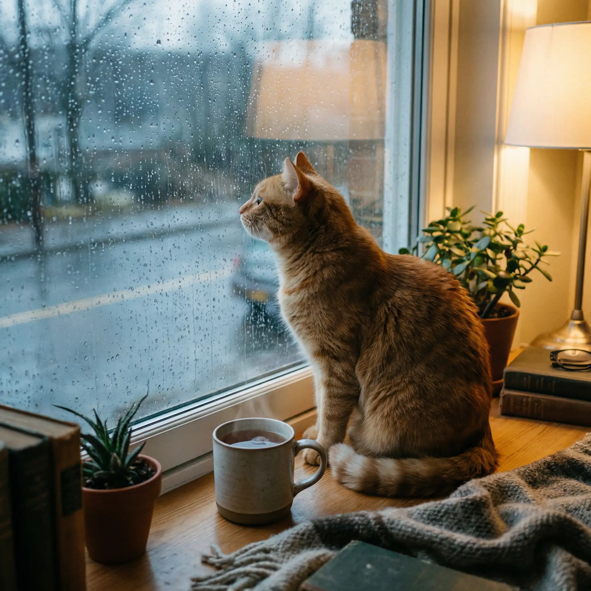 猫咪望着窗外的雨 - 快乐到死快播